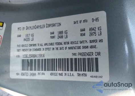 2006 Chrysler Sebring Touring z USA, uszkodzony, nr VIN 1C3EL55R86N115916